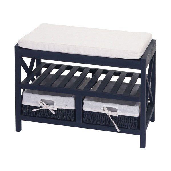 Modrý dřevěný botník s lavicí Mendler Shabby-image-3