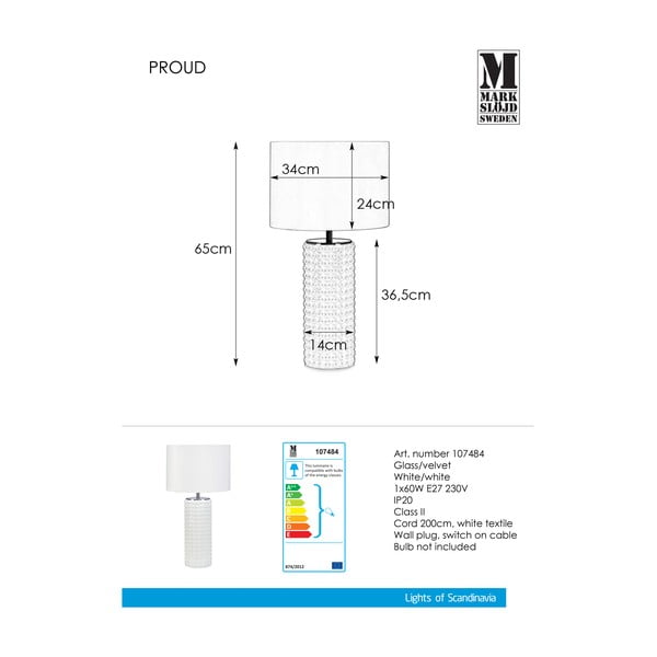 Bílá stolní lampa Markslöjd Proud, ø 34 cm-image-2