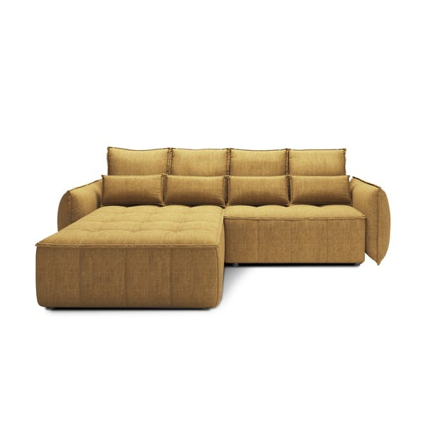 Žlutá sametová rozkládací/s úložným prostorem rohová pohovka (levý roh/s lenoškou) Campo – ELTAP