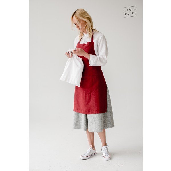 Červená lněná zástěra Linen Tales Daily Apron, 80 x 55 cm-image-3