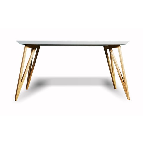 Jídelní stůl z masivního jasanového dřeva s bílou deskou Charlie Pommier Triangle, 140 x 80 cm