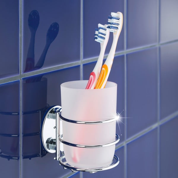 Bílý samodržící kelímek na zubní kartáčky z nerezové oceli – Wenko-image-1
