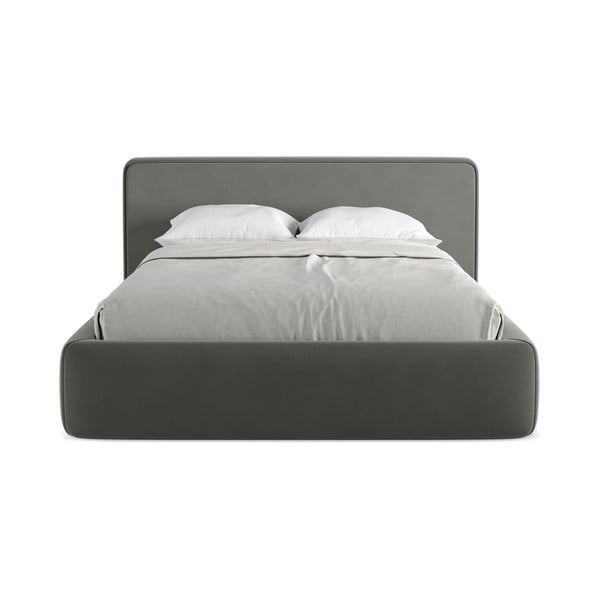 Tmavě šedá čalouněná dvoulůžková postel s úložným prostorem s roštem 180x200 cm Kiana – Makamii-image-4