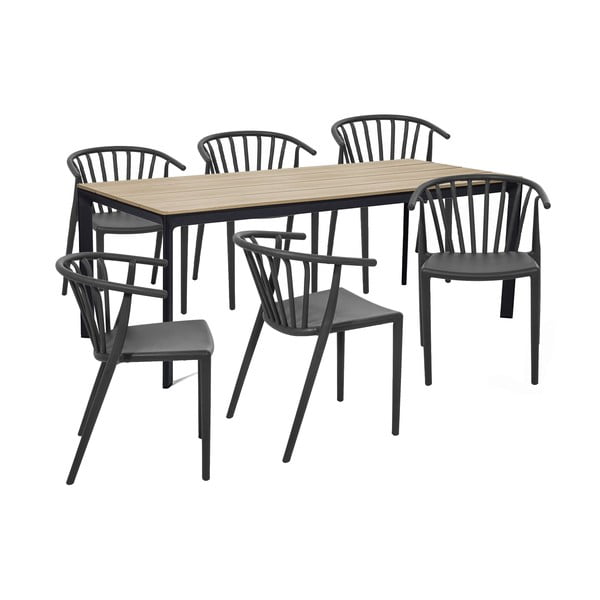 Zahradní jídelní set pro 6 osob s tmavě zelenou židlí Capri a stolem Thor, 210 x 90 cm