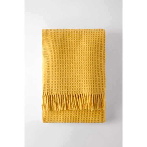 Žlutý pléd s vaflovým vzorem Euromant Waffle, 140 x 180 cm