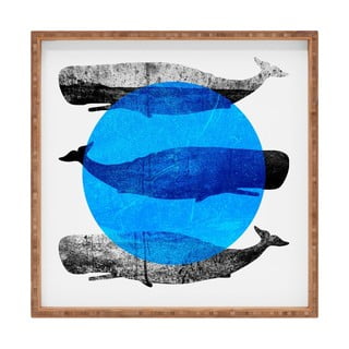 Dřevěný dekorativní servírovací tác Whale, 40 x 40 cm