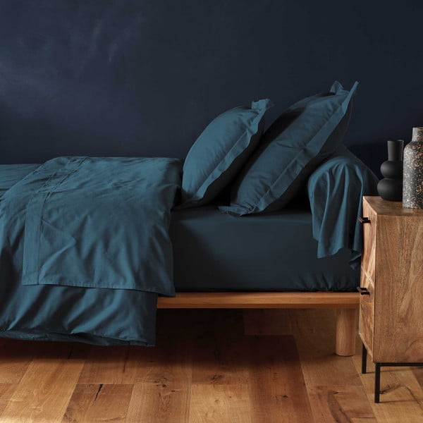 Modré napínací bavlněné prostěradlo 180x200 cm Lina – douceur d'intérieur-image-1