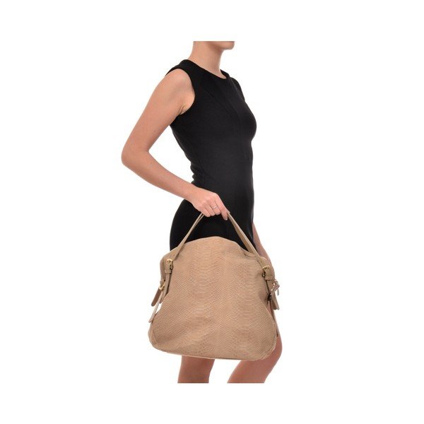Béžová kožená kabelka Carla Ferreri Hobo-image-2
