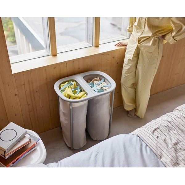 Světle šedý látkový koš na prádlo 2x40 l Duo – Joseph Joseph-image-1