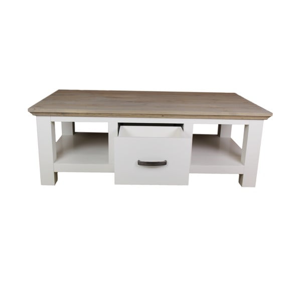 Bílý konferenční stolek ze světlého dubového a borovicového dřeva se zásuvkou HSM Collection Dover 