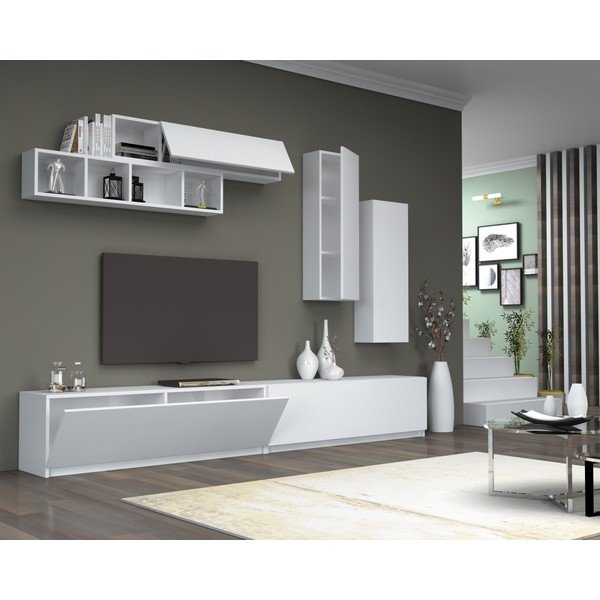 Bílý TV stolek 140x40 cm Dona – Gauge Concept-image-1