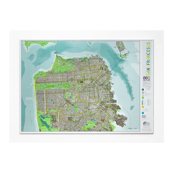 Zelená mapa San Francisca v průhledném pouzdru Street Map, 100 x 70 cm