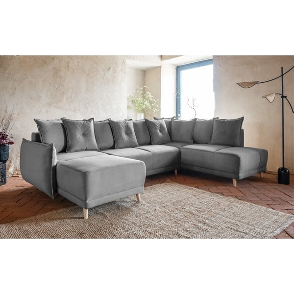 Šedá manšestrová rozkládací rohová pohovka (pravý roh/do "U") Lazy Lukka – Miuform-image-3