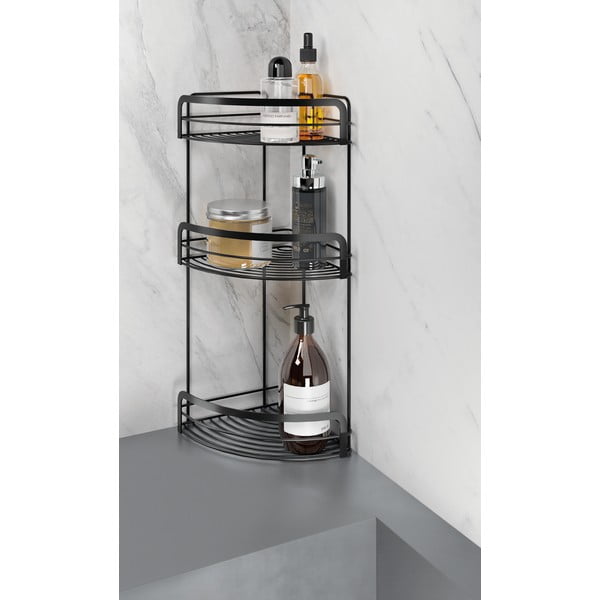 Černá třípatrová rohová koupelnová police Metaltex Origin-image-1