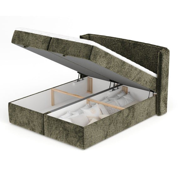 Tmavě zelená boxspring postel s úložným prostorem 160x200 cm Passion – Maison de Rêve-image-3