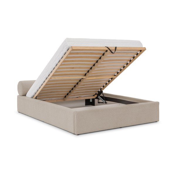 Béžová čalouněná dvoulůžková postel s úložným prostorem s roštem 200x200 cm Cille – Ropez-image-2