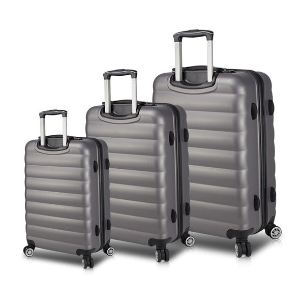 Sada 3 šedých cestovních kufrů na kolečkách s USB porty My Valice RESSO Travel Set