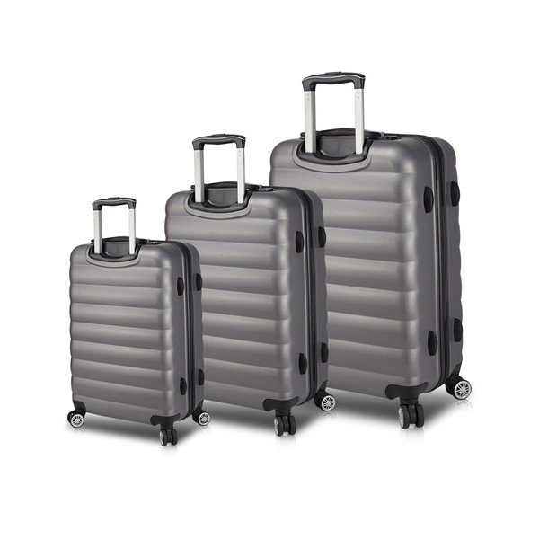 Sada 3 šedých cestovních kufrů na kolečkách s USB porty My Valice RESSO Travel Set