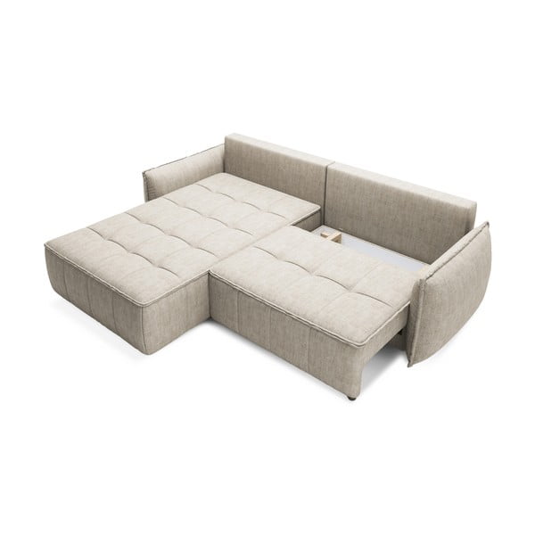 Béžová sametová rozkládací/s úložným prostorem rohová pohovka (levý roh/s lenoškou) Campo – ELTAP-image-1