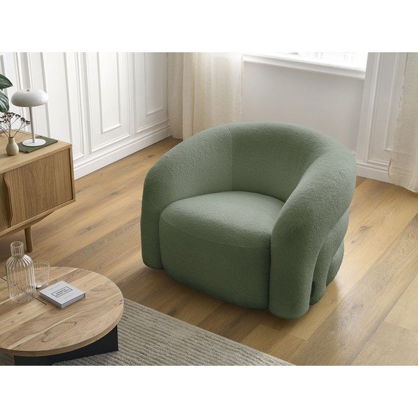 Zelené otočné křeslo z textilie bouclé Elina – Bobochic Paris-image-1