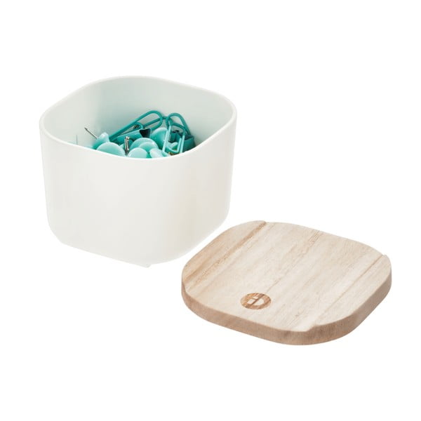 Bílý úložný box s víkem ze dřeva paulownia iDesign Eco, 9 x 9 cm-image-3
