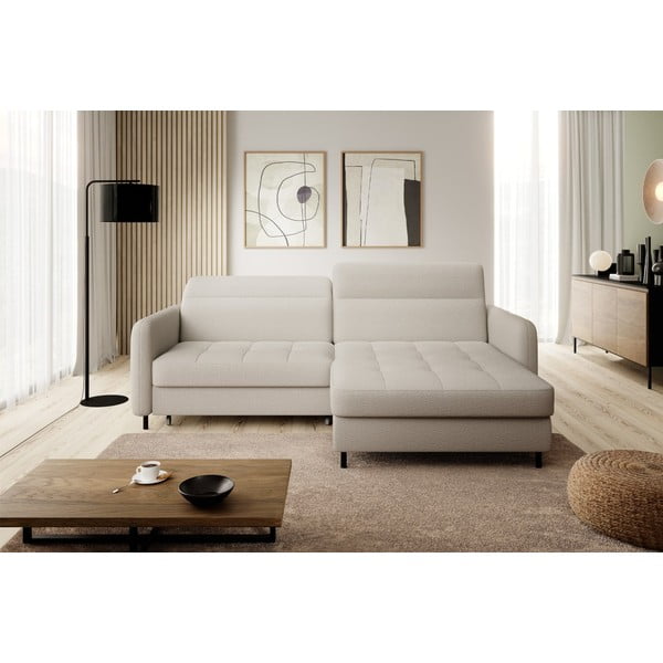 Béžová rozkládací/s úložným prostorem rohová pohovka z textilie bouclé (pravý roh/s lenoškou) Gomsi – ELTAP-image-3