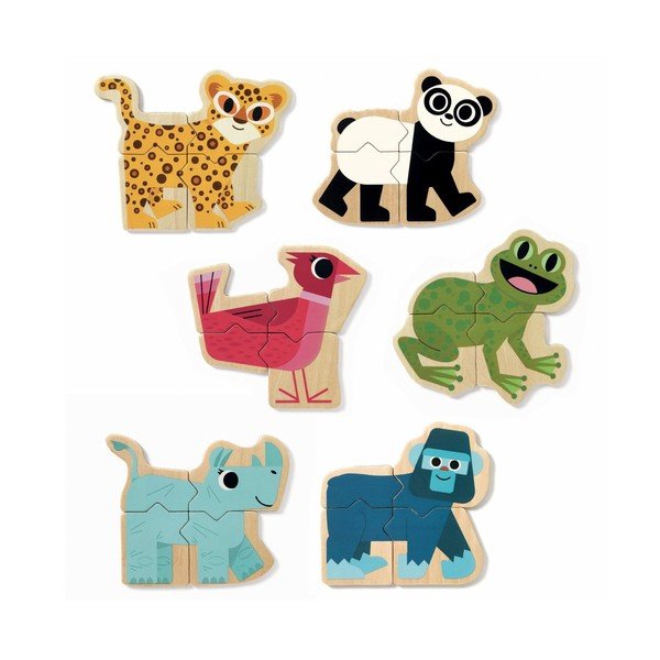 Skládací dřevěné magnety Djeco Pomíchaná zvířátka