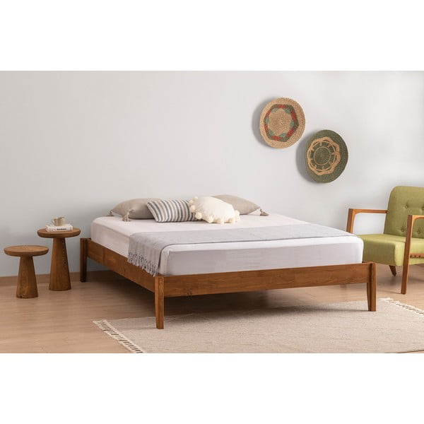 Jednolůžková postel ze smrkového dřeva s roštem v tmavě hnědo-přírodní barvě 90x200 cm Galaksi – Kalune Design-image-1