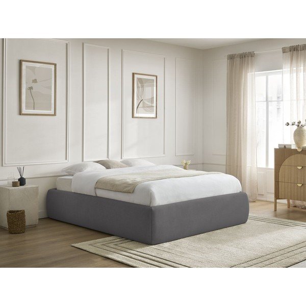 Tmavě šedá čalouněná dvoulůžková postel s úložným prostorem/bez čela s roštem 180x200 cm Inera – Bobochic Paris-image-1