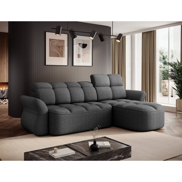 Tmavě šedá sametová rozkládací/s úložným prostorem rohová pohovka (pravý roh/s lenoškou) Beneth – ELTAP-image-3