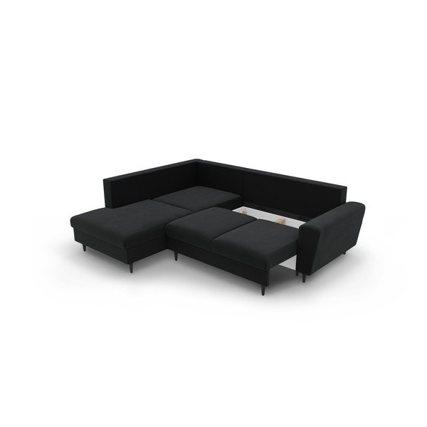 Černá sametová rozkládací/s úložným prostorem rohová pohovka (levý roh/do L) Kyoto – Cosmopolitan Design-image-3