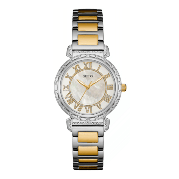 Dámské hodinky ve stříbrno-zlaté barvě s páskem z nerezové oceli Guess W0831L3