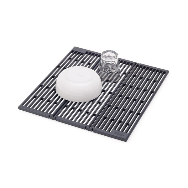 Šedá nastavitelná plastová odkapávací mřížka na dřez 43x13 cm Platform – Joseph Joseph