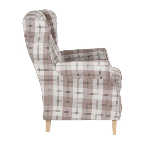 Béžové kárované křeslo ušák Max Winzer Lorris Vintage-image-2