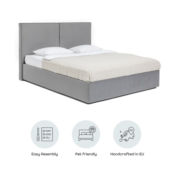 Šedá čalouněná dvoulůžková postel s úložným prostorem s roštem 160x200 cm Thessa Bold – Bonami Selection-image-4