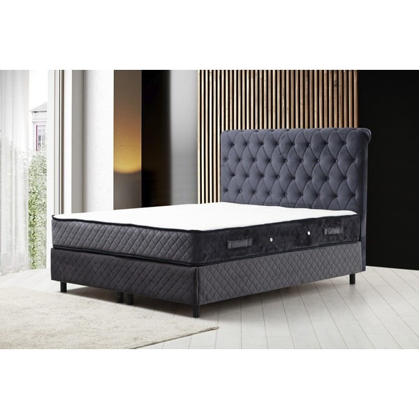 Tmavě modrá boxspring postel s úložným prostorem 160x200 cm Sonata – Kalune Design-image-1