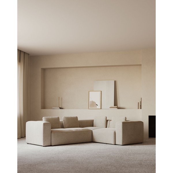 Béžová žinylková rohová pohovka Blok – Kave Home-image-1