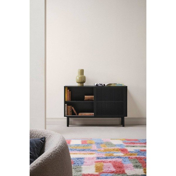 Černá skříňka v dekoru jasanu s posuvnými dveřmi 124x80x45 cm Sion – Jotex-image-1