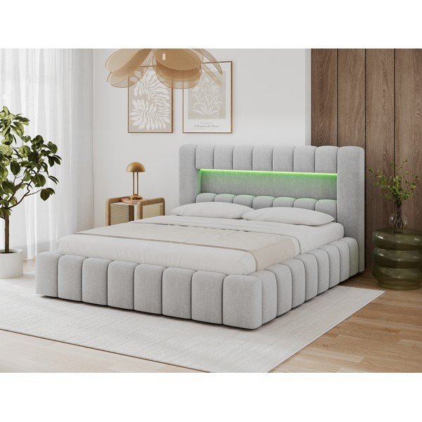 Světle šedá čalouněná dvoulůžková postel s úložným prostorem s roštem 140x200 cm Lamica – ELTAP-image-4