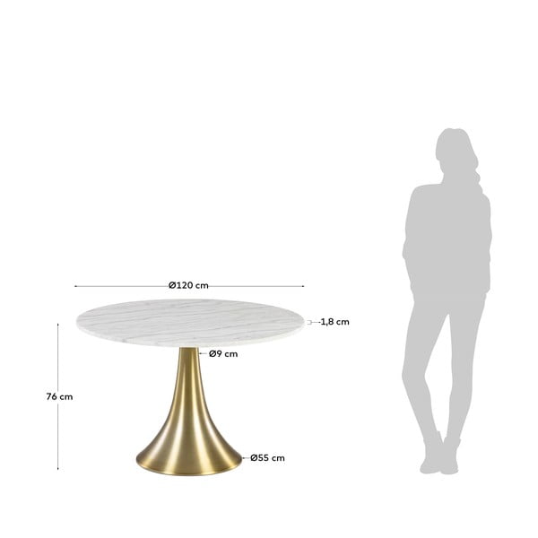 Bílý kulatý jídelní stůl v mramorovém dekoru Kave Home, ø 120 cm-image-2