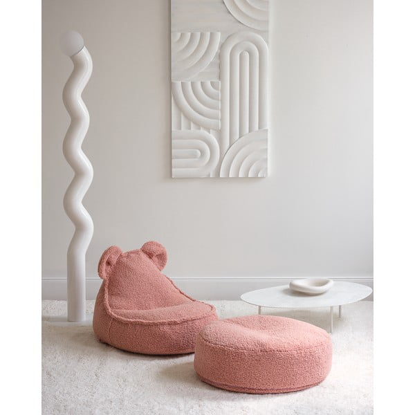 Růžový dětský sedací vak z textilie bouclé Round – Wigiwama-image-4