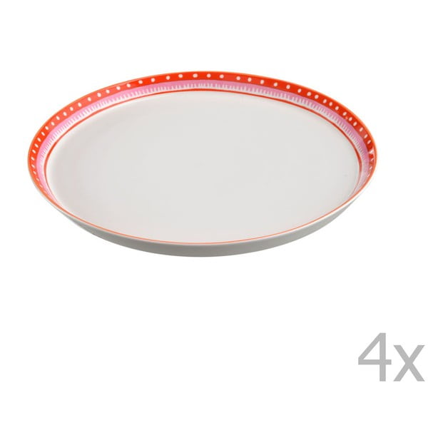 Sada 4 porcelánových talířů na pizzu Oilily 31 cm, červený okraj