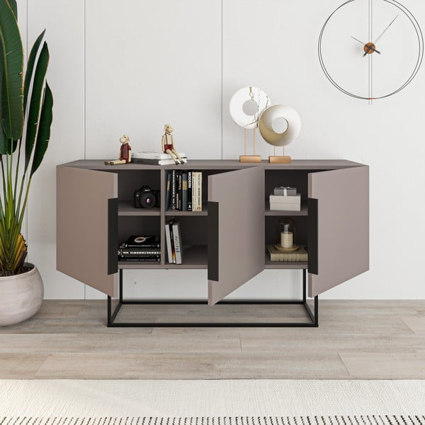 Šedo-béžová nízká komoda 150x80 cm Titan – Marckeric-image-4