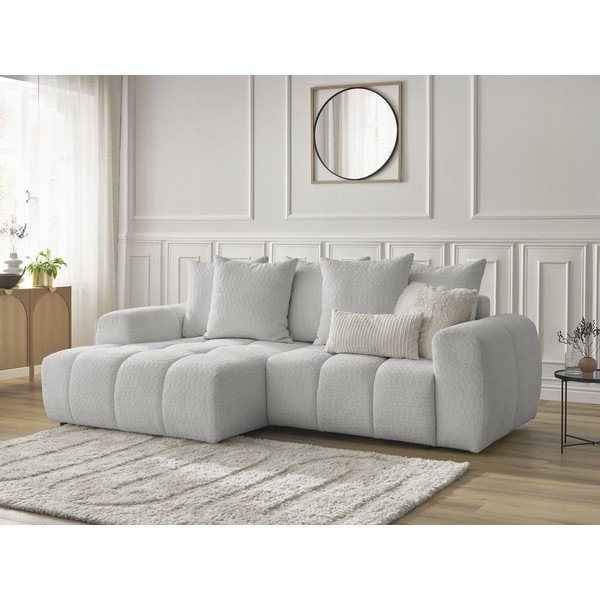 Světle šedá rozkládací/s úložným prostorem rohová pohovka z textilie bouclé (levý roh/s lenoškou) Roxelane – Bobochic Paris-image-3