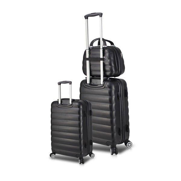 Sada 2 černých cestovních kufrů na kolečkách s USB porty a příručního kufříku My Valice RESSO Cab Med & MU