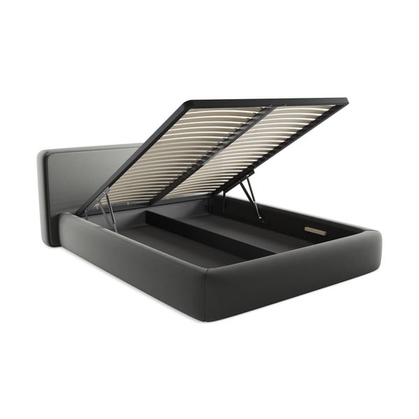 Šedá čalouněná dvoulůžková postel s úložným prostorem s roštem 160x200 cm Kiana – Makamii-image-3