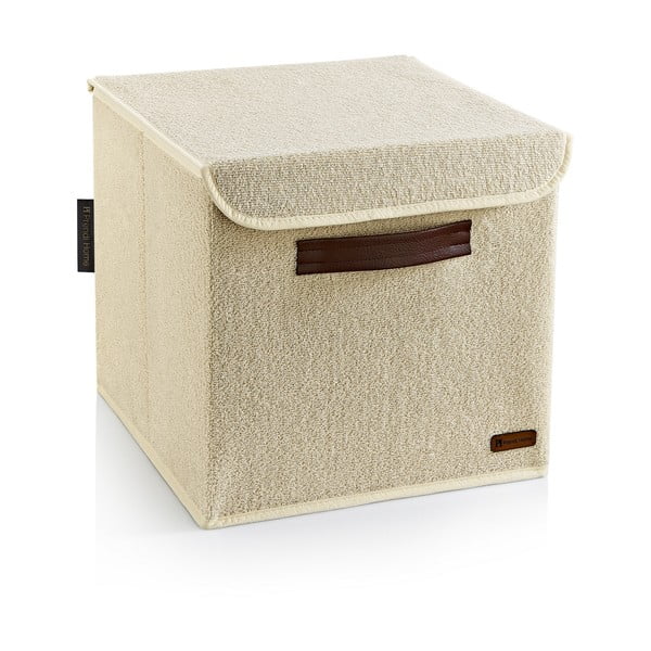 Béžový látkový úložný box s víkem 30x30x30 cm – Mioli Decor