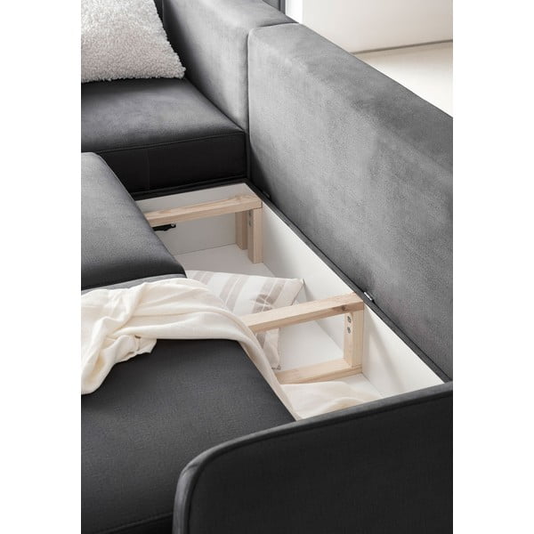 Tmavě šedá sametová rozkládací/s úložným prostorem rohová pohovka (levý roh/s lenoškou) Silva – ELTAP-image-3