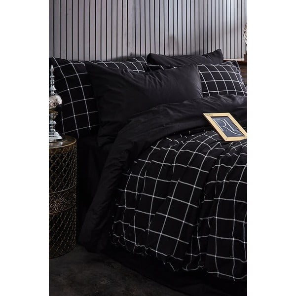 Černé 4dílné prodloužené povlečení na dvoulůžko s prostěradlem 200x220 cm Geometric – Mila Home