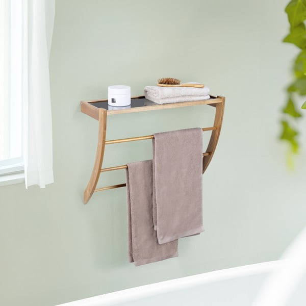 Nástěnný dřevěný držák na ručníky v tmavě přírodní barvě Fondi – Wenko-image-1